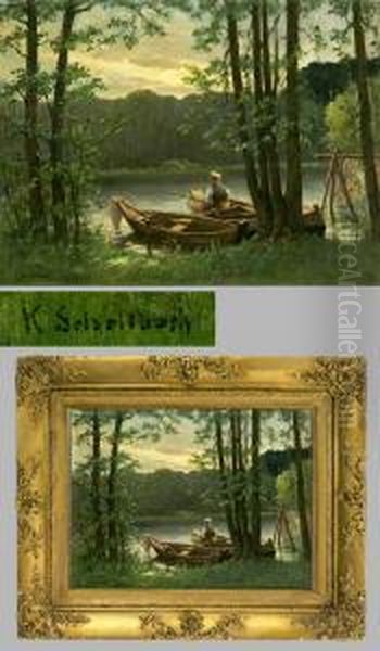 Angler Mit Booten Am Waldsee - view 1