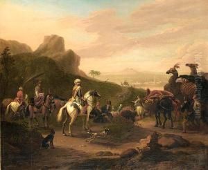 An Eastern Landscape With Travellers Heading For A City In The Distance by Willem Schellinks
