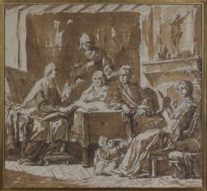 Famille Et Leur Pretre Dans Un Interieur Bourgeois by Johann Eleazar Schenau