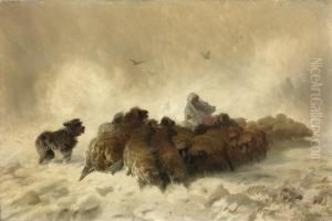 Le Troupeau De Moutons Dans La Tempete by August Friedrich Schenck