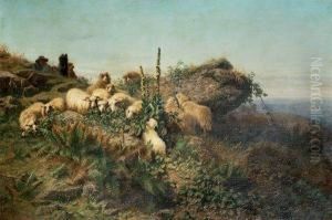 Berger Et Ses Moutons Toile by August Friedrich Schenck