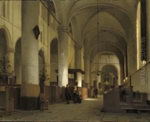 A Sunlit Church Interior by Jan Jacob Schenkel