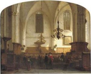 In De Buurkerk Te Utrecht: A Service In A Sunlit Church by Jan Jacob Schenkel