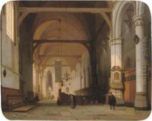 A Sunlit Church Interior by Jan Jacob Schenkel