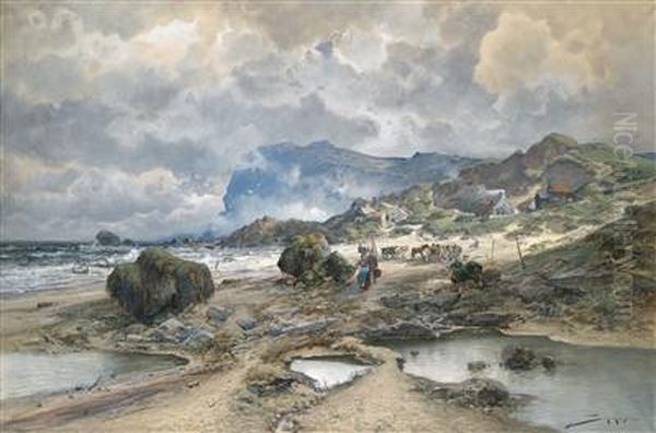 Kustenlandschaft Mit Fischer In Der Bretagne - view 1