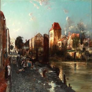 View Of A Dutch City With Canals
