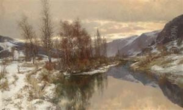 Mountain Landscape In Late Winter With A River - view 1