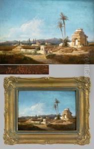 "griechische Ruinenlandschaft" Mit Personenstaffage by Josef Scherer