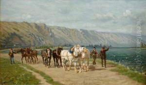 Les Chevaux De Halage
Toile D'origine 46 X 78 Cm by Cornelis Albertus Johannes Schermer