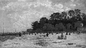 A. "im Strandbad". Sign. Ol Auf Lwd. 38 X 66 Cm. Rahmen