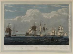 "this Series Of Three Prints Representing The Departure From Portsmouth Harbour On The 2d June 1833 Of The 12 Dutch Merchant Ships Released From Embargo..." by John Alexander Schetky
