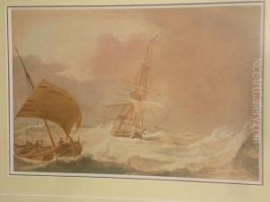 Fishing Boat And Merchant Man In A Heavysea by John Christian Schetky