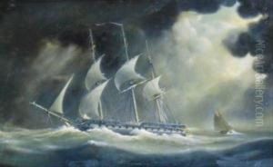 Schooner Running In A Storm by John Christian Schetky