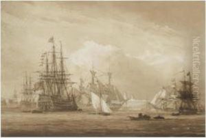 H.m.s Victory And Other Ships In Portsmouth Dockyard by John Christian Schetky