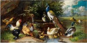 Federvieh Am Fluss by Julius Scheurer