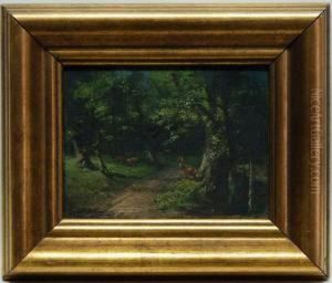 Rotwild Am Waldweg by Julius Scheurer