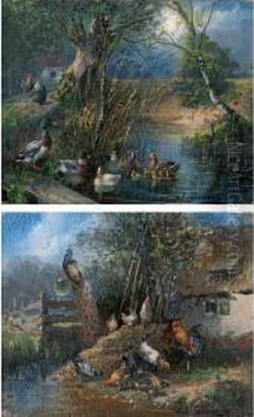 Ducks And Chickens In A Landscape - view 1