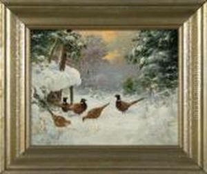 Pheasants On Snow by Otto Scheuerer
