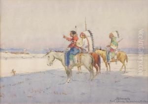 Three Indians On Horseback by Joseph Scheuerle