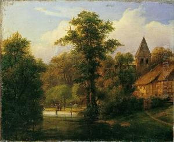 Parklandschaft Mit Bauernhaus Und Kirche. - view 1