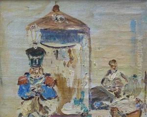 Soldat Vor Einem Schilderhauschen, Daneben Frau Und Kinderwagen by Paul Scheurich