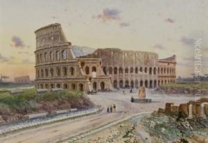 Roma, Carrozze E Figure In Strada Davanti Al Colosseo
