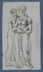 Zwei Madchen, Stehend, Einander Umarmend