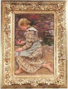 A Kneeling Girl Holding An Apple In Her Right Hand by Fritz Schider