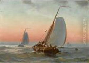Sailing Vessels At Sea by Petrus Paulus Schiedges