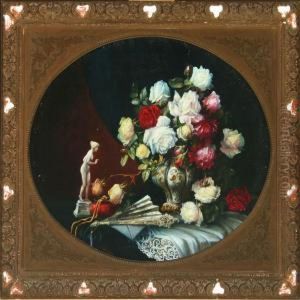 Still-life With Roses, Fanand Sculptur Of A Woman