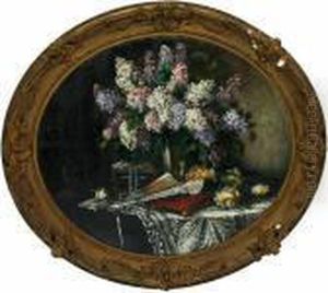 H. Schiele: Still Life With Lilacs, Roses, Jewellery And A Book On A Table. Signed H. Schiele by H.O., Prof. Schiele