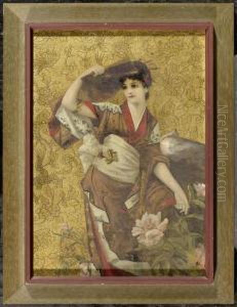 A Lady With A Fan On Gold Background - view 1