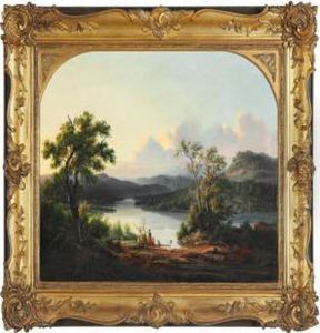 River Landscape With Mother, Child And Dog
