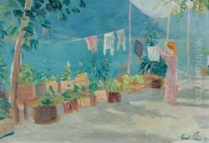 Sonnige Terrasse Am Seeufer. by Ernst Traugott Schiess