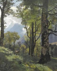 Gebirgspartie Mit Wald by Traugott Schiess
