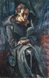 Dame In Blauem Mantel by Albert Schiestl-Arding
