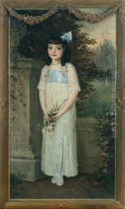 Bildnis Eines Kleinen Madchens Mit Haarmasche Und Rosenstraus by Robert Schiff