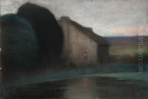 Krajina S Rybnikem A Domem V Podvecer by Jakub Schikaneder