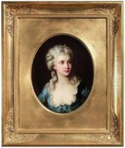 Portrait Ofan Elegant Lady Wearing A Blue Gown, In Her Hair The Symbol Of Theroman Goddess Luna