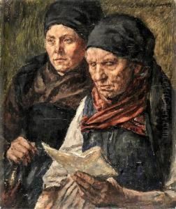 Zwei Dachauer Bauerinnen Beim Lesen Eines Briefes by Georg Schildknecht