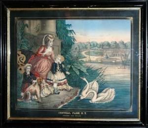 Central Park, N.y.: Feeding The Swans
Hand-colored Lithograph. by Henry Schile