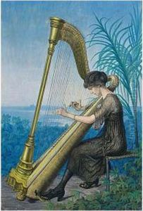 Harpspeelster by Leendert Adriaan Schilt