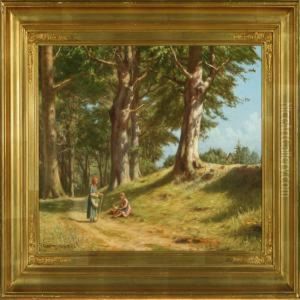 Two Women In Aforest by N. F. Schiottz-Jensen
