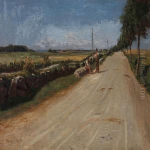 Summer Day On The Country With Two Farmers In A Conversation On A Road