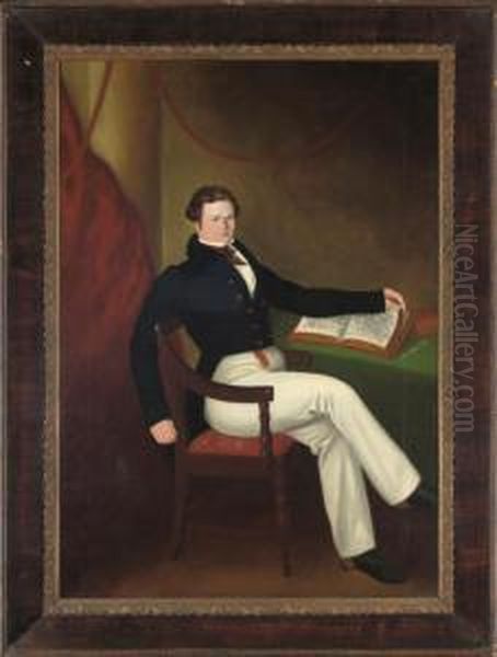 Portrait Of Mr. Hemingway, Seated Full-length, In A Black Coat, At His Desk With His Left Hand Resting On A Book; And Portrait Of Mrs. Hemingway, Seated Full-length, In A White Silk Dress With Pink Scarf And Bonnet, At A Writing Desk - view 1