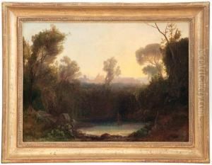 Bagnanti Presso Uno Stagno Con Veduta Di Ariccia by Johann Wilhelm Schirmer