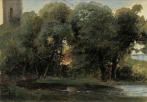 Waldstuck An Einem Weiher Im Abendlicht by Johann Wilhelm Schirmer