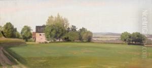 Ebene Landschaftspartie Mit Gehoft. by Wilhelm August Schirmer