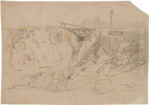 Felsenlandschaft Mit Holzsteg Bei Rom by Wilhelm August Schirmer