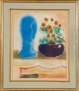 Nature Morte Aux Fleurs Et A La Tete Bleue by Ferdinand Schirren